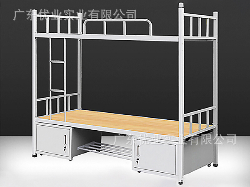 双层床铁床高低床上下铺员工学生宿舍床含床下柜方管床